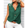 Women's Lapel Collar Sleeveless Top – Loose Fit, Pockets, Solid Color by FitiqueFit