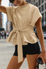 Women's Loose Round-Neck Lace-Up Bow-Knot Short-Sleeve Top by FitiqueFit