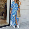 Women's Lapel-Collar Long Shirt Dress – Floral Print Midi Relaxed Fit by FitiqueFit
