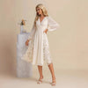 Floral Long Sleeve V-Neck Pleated Midi Dress – High Waist Flared Hem by FitiqueFit