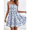 Floral Print Smocked Mini Dress Spaghetti Strap Slim Fit Flowy Dresses by FitiqueFit