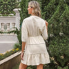 Women's V-Neck A-Line Dress – Three-Quarter Sleeve Button Contrast Panel by FitiqueFit