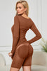 Caramel Built-In Shapewear Dress Square Neck Long Sleeve Maxi Dress Elegant Shapewear Dress For Women by Stevvex