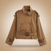Women's Notch-Collar Short Trench Coat with Belt Buckle Detail by FitiqueFit