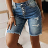 Women’s Cotton Denim Shorts – Mid-Length Frayed Hem Distressed by FitiqueFit