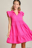 Pink Full Size Ruffle Cap Sleeve Dress Plus Size Elegant & Timeless Classic Design Dress by Stevvex