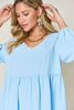 Light Green Double Take Full Size V-Neck Sleeve Tiered Dress with Pockets Elegant & Comfortable Casual Dress by Stevvex