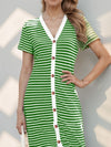 Contrast Striped V-Neck Short Sleeve Midi Dress