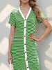 Contrast Striped V-Neck Short Sleeve Midi Dress