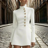 Women’s Stand Collar Blazer Dress – Slim Fit Formal Short Outfit by FitiqueFit