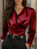 Women's Elegant Cross V-Neck Blouse, Ruffle Detail Button Accent Office Shirt by FitiqueFit
