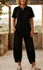 Women's Lapel Button-Up Top & Pants Two-Piece Set – Three-Quarter Sleeve by FitiqueFit