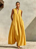 Linen Blend Sleeveless Stand-Collar Maxi Dress – 5 Colors S–3XL by FitiqueFit