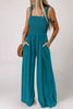 Peacock Blue Smocked Square Neck Sleeveless Jumpsuit with Pockets by Wild and Free Boutique