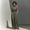Women’s Cotton Linen Two-Piece Set – Sleeveless Top & Wide-Leg Pants by FitiqueFit