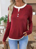 Ribbed Knit Long Sleeve Henley T-Shirt by Simply Love