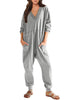 Women’s V-Neck Long Sleeve Solid Color Loose Jumpsuit With Two Side Pockets by FitiqueFit