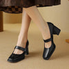 Women's Sheepskin Mary Jane Heels – Square Toe Chunky Heel Buckle Pumps by FitiqueFit