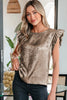 Gold Metallic Round Neck Ruffle Trim Sleeveless Top by Wild and Free Boutique