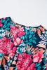 Fiery Red V Neck Elastic High Waist Split Floral Dress