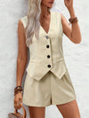 V-Neck Button Down Vest and Shorts Set