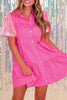 Bonbon Sequined Bubble Sleeve Tiered Ruffled Shirt Dress