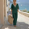 Women's Embroidered V-Neck Top & Wide-Leg Pants Set – 5 Colors S–XXL by FitiqueFit