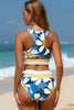 Green Floral Print Racerback High Waist Bikini Swimwear by Wild and Free Boutique