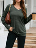 V-Neck Textured Knit Long Sleeve T-Shirt by Simply Love