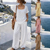 Women's Square-Neck Short-Sleeve Pantsuit – Cotton Blend Two-Piece Set by FitiqueFit