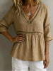 Women's V-Neck Hollow-Out Fringe Cotton-Linen Top by FitiqueFit