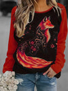 Contrast Color Fox Print Pattern Round Neck Long Sleeve T-shirt
