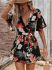 Printed Surplice Half Sleeve Tie Waist Romper