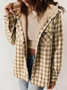 Plaid Snap Down Plush Hooded Jacket Soft & Warm Women Outerwear Cozy And Comfortable Jacket by Stevvex