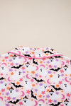 Pink Cute Floral Halloween Ghost Print Long Pajama Set