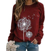 Womens Dandelion-Print Crew-Neck Long-Sleeve Loose Casual Sweatshirt by My Store