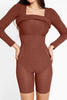 Elegant Black Full Size Built-In Shapewear Square Neck Long Sleeve Dress Sculpting Fit Dress for Women by Stevvex