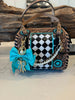 Wonderland Turquoise Rodeo Royale Checkered Mini Speedy Bag by Neon Spur