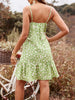 Light Green Daisy Print V-Neck Mini Dress Floral Summer Lightweight Dress For Women by Stevvex
