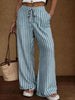 Women's Striped Wide-Leg Trousers – Lace-Up Elastic Waist Loose Fit by FitiqueFit