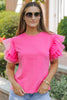 Pink Tulle Ruffle Sleeve Top