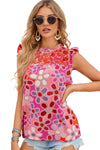 Pink Embroidered Detail Floral Print Ruffle Trim Tank Top