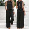 Elegant 2-Piece Matching Set, Sleeveless Crop Top And Wide Leg Pants Outfits by FitiqueFit
