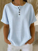 Women's Cotton Linen Striped T-Shirt – V-Neck, Button Detail, Loose Fit by FitiqueFit