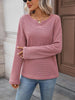 Striped Notched Long Sleeve T-Shirt by Simply Love