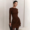 Side Pleated Ribbon Detail Figure-Hugging High Waist Semi-Formal Mini Dress by FitiqueFit