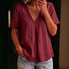 Women's Pleated Cotton-Linen Short-Sleeve Shirt – 5 Colors S–XXL by FitiqueFit