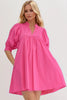 Pink Puff Sleeve Mini Dress Casual and Feminine Dress for Women Simple Classic Summer Dress by Stevvex