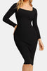 Elegant Black Full Size Built-In Shapewear Square Neck Long Sleeve Dress Sculpting Fit Dress for Women by Stevvex