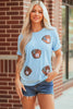 Light Blue Gopher Ball Sequin Patched Casual T Shirt by Wild and Free Boutique